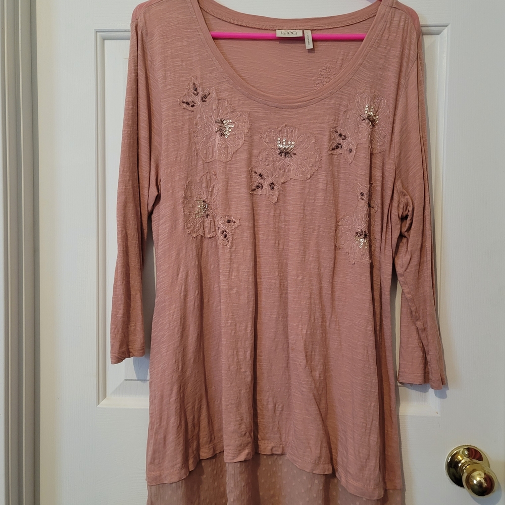 LOGO by Lori Goldstein Mauve Embroidered Tunic
